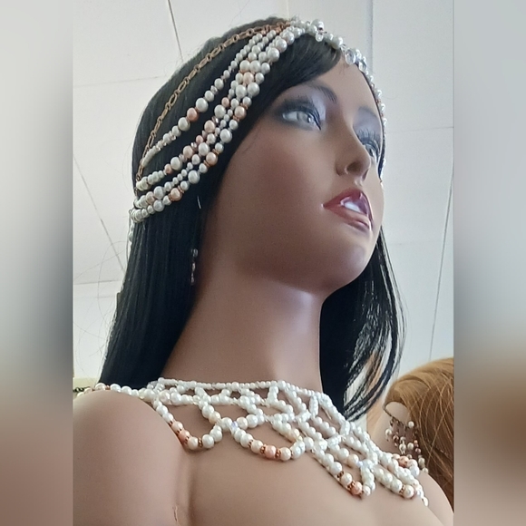 Beaded Pearl, Crystal and Copper Chain Headpiece New, Custom made. - Picture 7 of 7